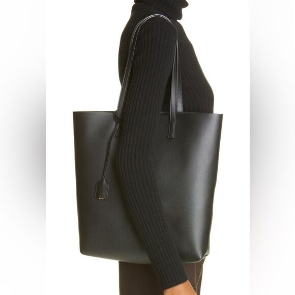 SAINT LAURENT North/South Leather Shopping Bag Tote w/ pouch - Picture 6 of 16